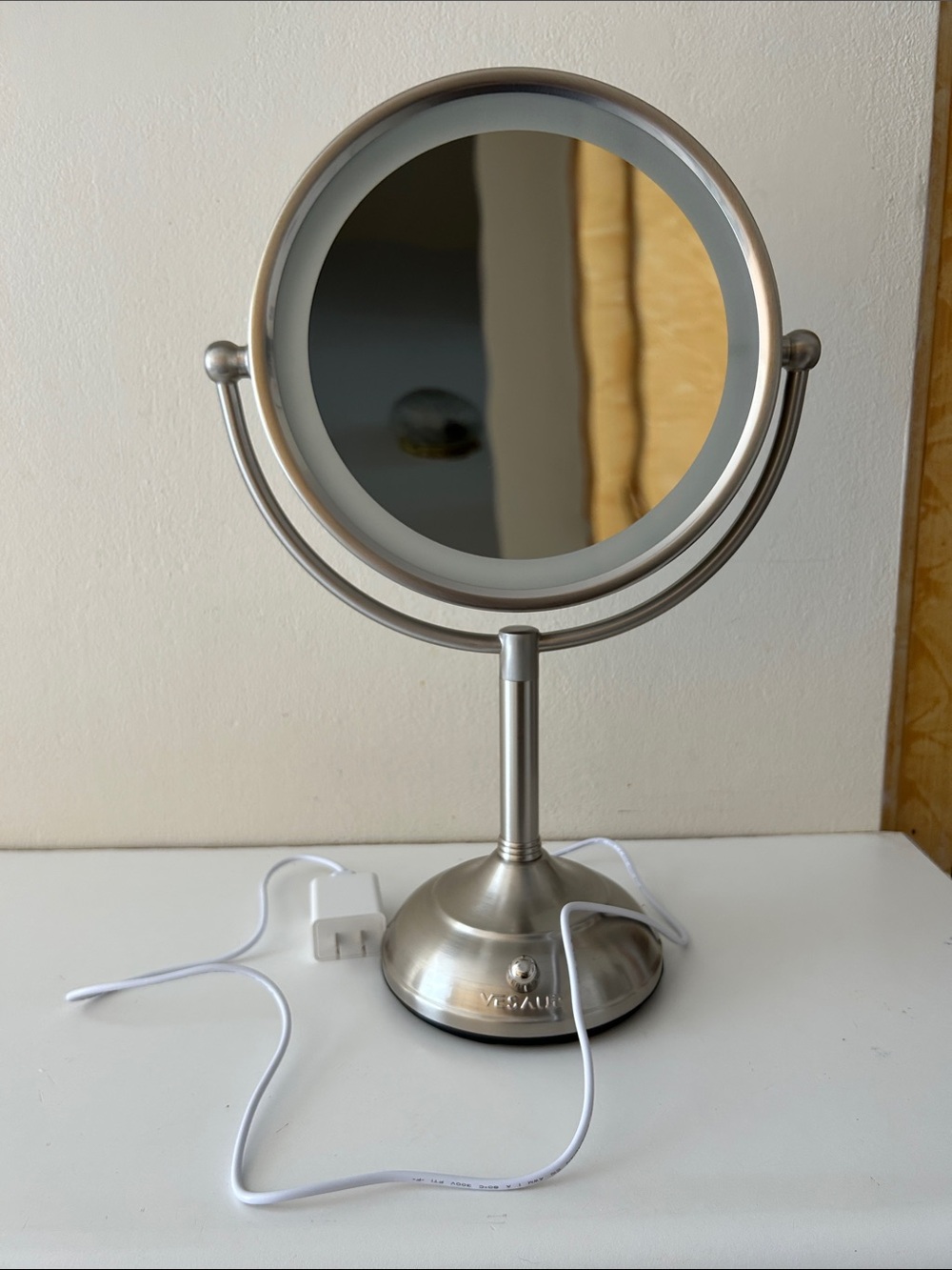 Pearl Nickel 10x Vanity Mirror - Silver